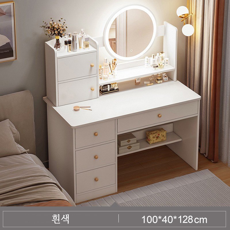 Tixpra 화장대+수납장+LED스마트미러 화장테이블 침실화장거울 심플 모던 럭셔리 프리미엄, 흰색할인 상세 이미지 1