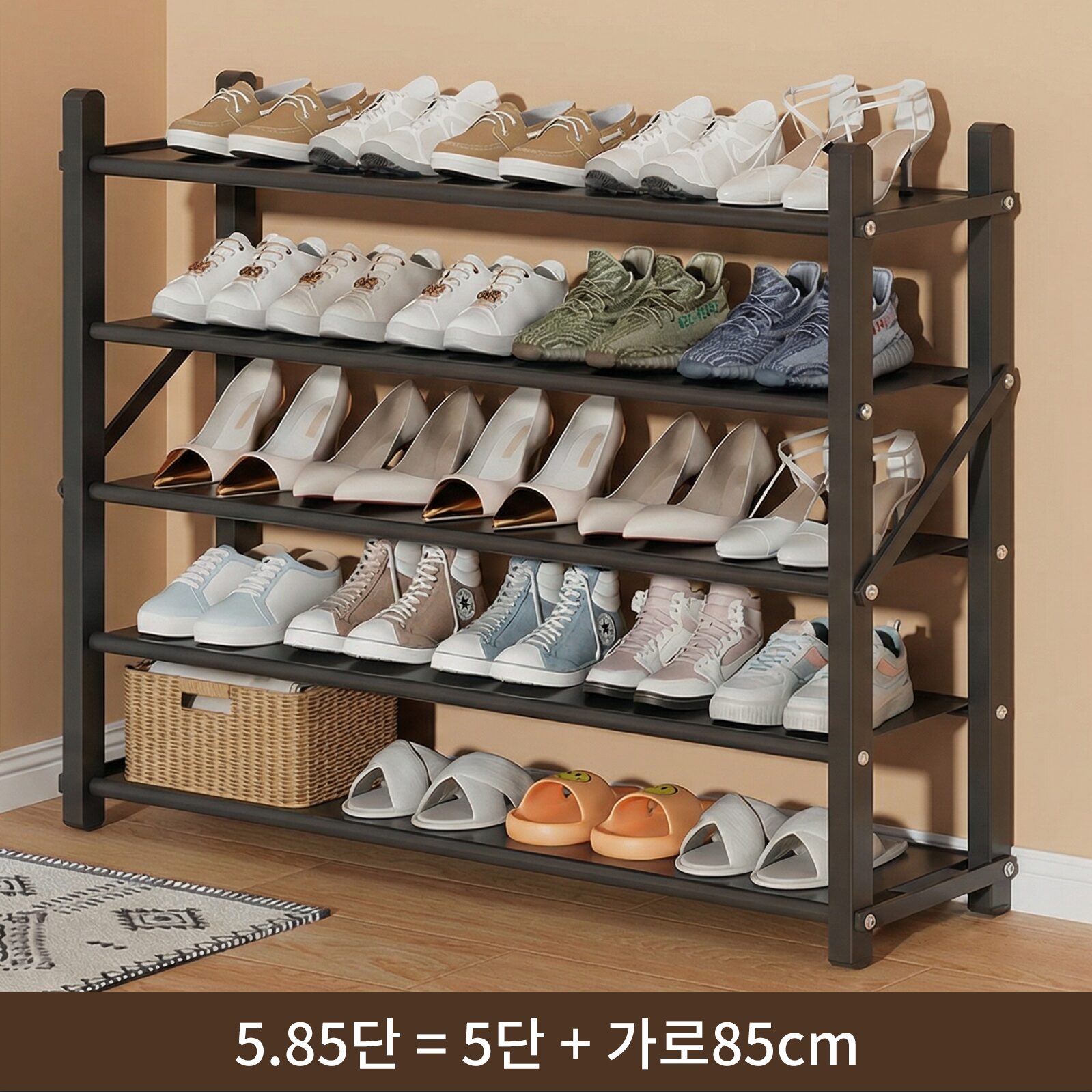 Polyidea 튼튼한 철제 신발장 정리대 현관 슈즈랙 틈새 수납 선반 조립식, 블랙 85, 5단할인 상세 이미지 2