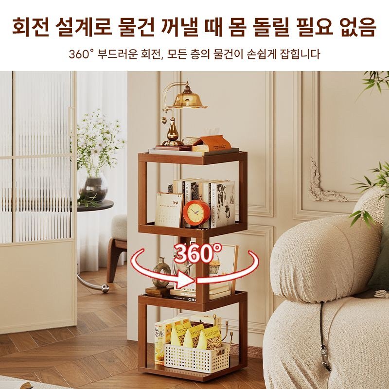 회전형 수납 책장 서랍장 플로어 선반 다층 수납 벽각 코너 캐비닛, 티색 5층할인 상세 이미지 2