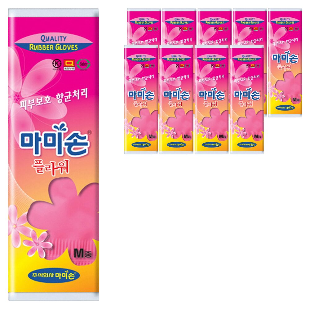 마미손 플라워 고무장갑, 중(M), 10개 상세 이미지 1