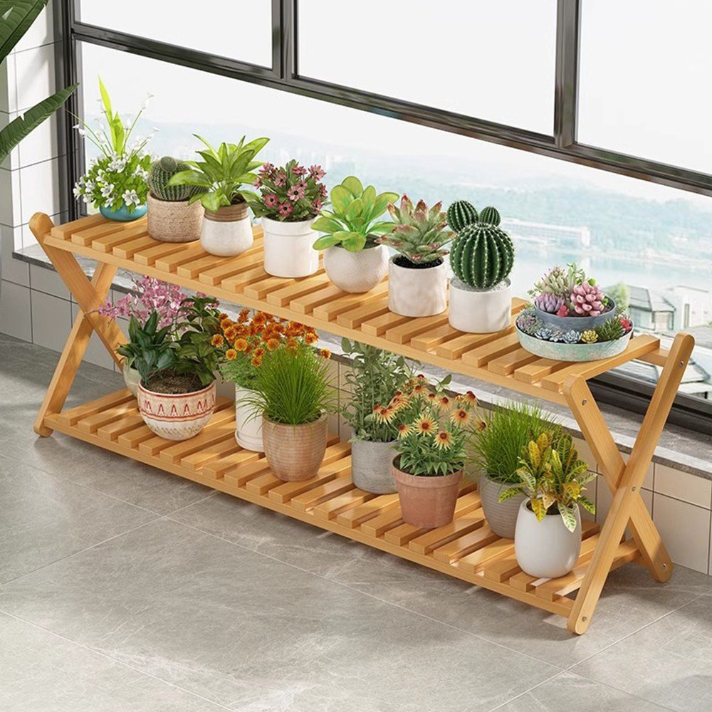 화분선반 받침대 진열대 거치대 정리대 원목다이 2단, 오크(70cm) 상세 이미지 2