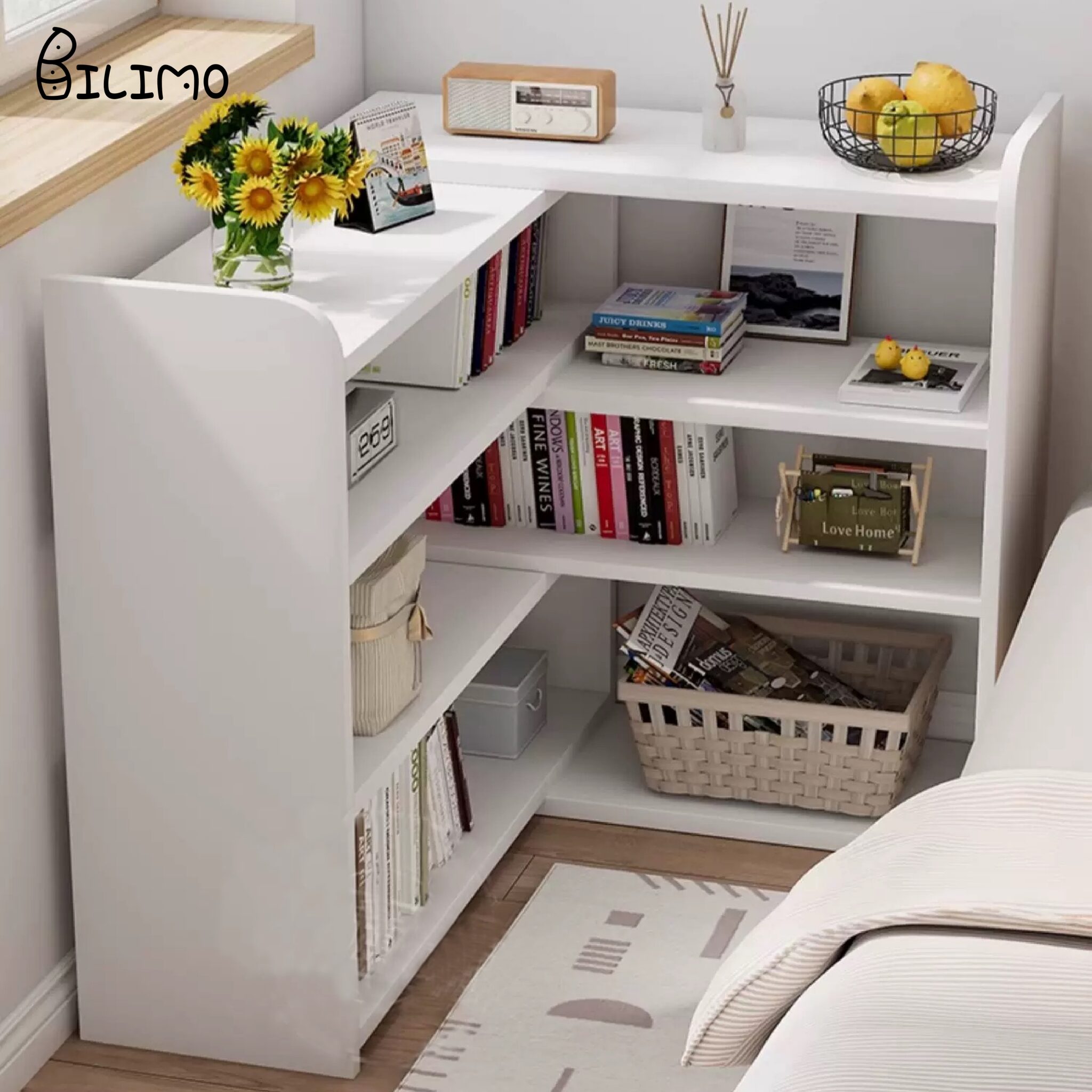 BILIMO 길이 조절형 책장 책꽂이 3단 수납 선반 대용량 다용도 책꽂이 정리함, 화이트, 300mm할인 상세 이미지 1