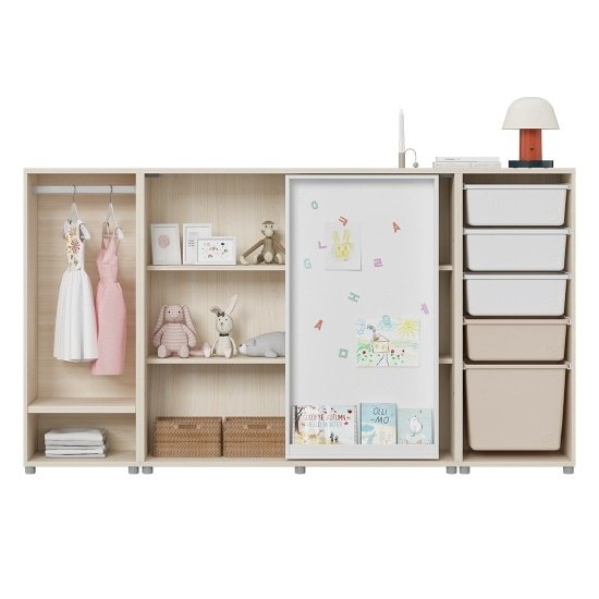 한샘 샘키즈 슬라이딩 수납장 자석보드형 옷장 박스 2000, A형:(몸통)크림화이트/(박스)하프베이지(A) 상세 이미지 1