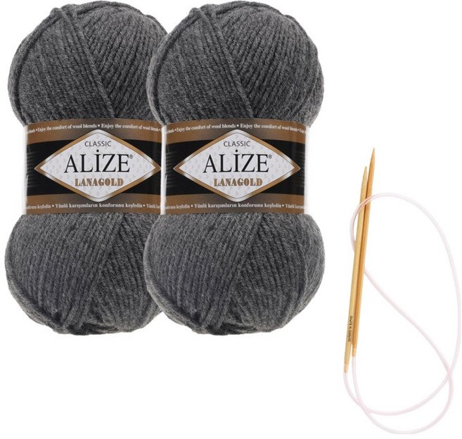alize 라나골드 뜨개실 100g x 2p 목도리 패키지 도안 및 대바늘, 182, 1개