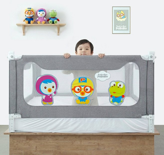 뽀로로 슬라이딩 침대 안전가드 + 연결캡 세트, 그레이자수패치(안전가드)
