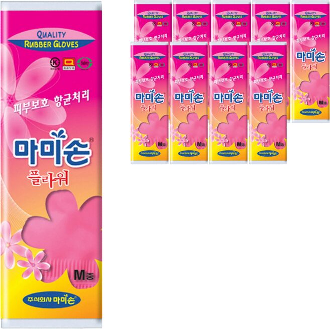 마미손 플라워 고무장갑, 중(M), 10개