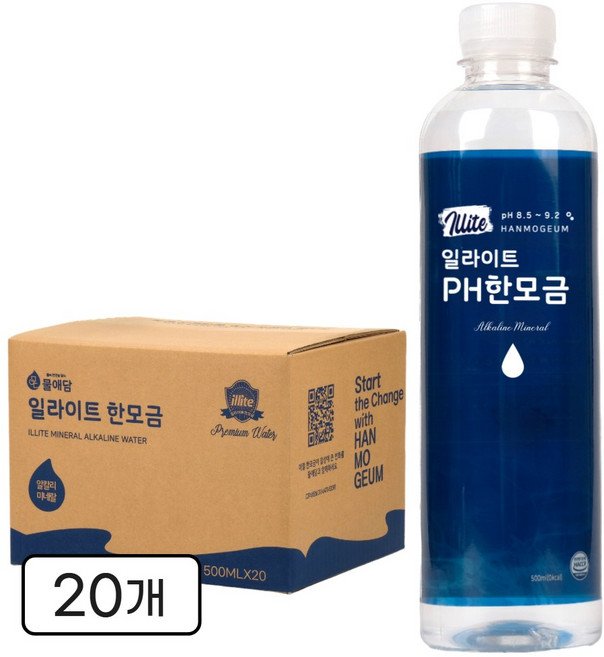 일라이트 PH한모금 10배 알칼리수 규소수 미네랄워터, 500ml, 20개
