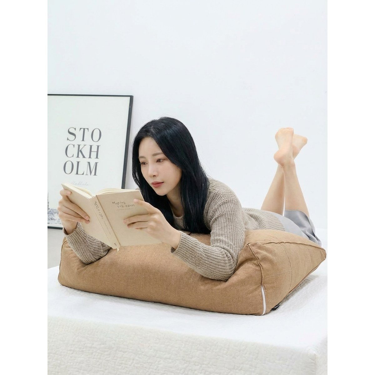 리넨 캔버스 삼각 등받이 쿠션 머리 목까지 지지 변형없는 세탁가능 허리 등쿠션 Yzontro, 라이트 그레이 상세 이미지 2
