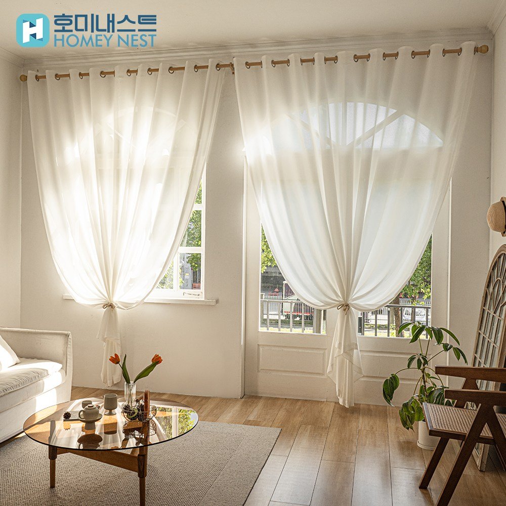 HOMEY NEST 스크래치 방지 쉬폰커튼 인테리어 안방 화이트 커텐 아일렛형 1P할인 상세 이미지 2