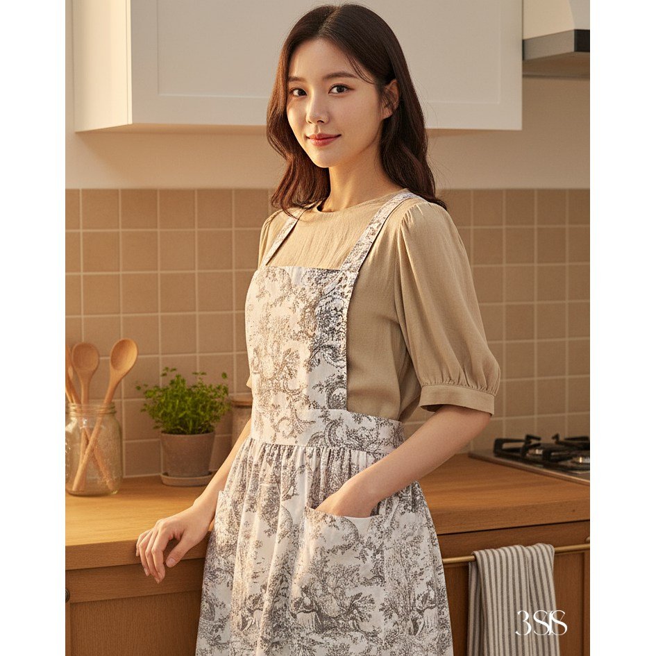 3SIS-메종 뜨왈 앞치마 국산 핸드메이드 제품, 그레이, 1개 상세 이미지 2