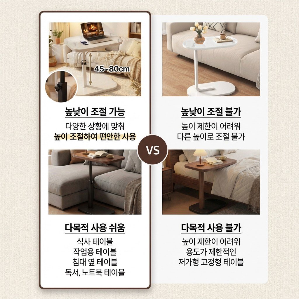 앞날창창 높이조절 쇼파 침대 사이드 테이블, 화이트할인 상세 이미지 1