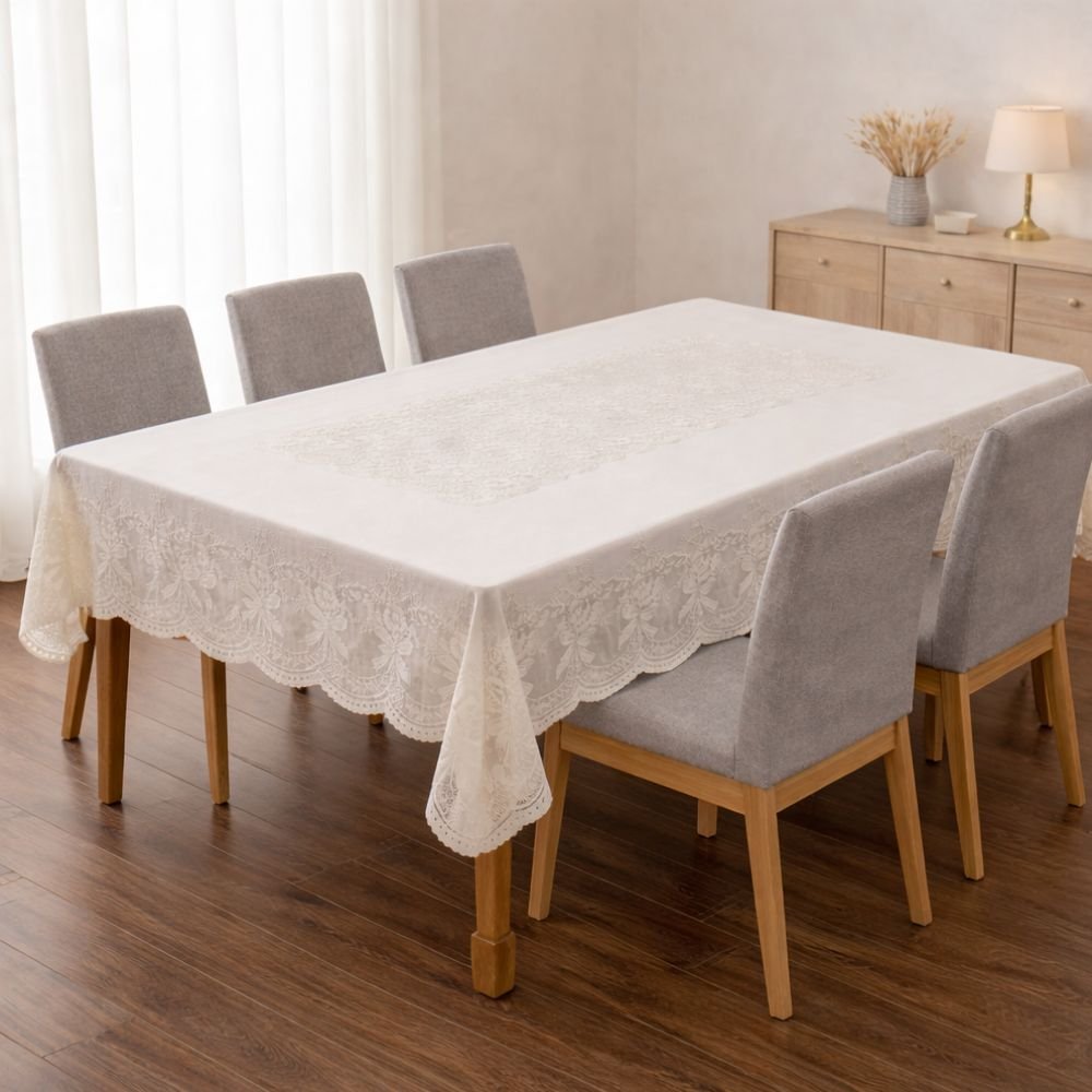 데코리아 북유럽풍 레이스 방수코팅 식탁보 JD164, 90cm x 1.5m, 화이트, 1개 상세 이미지 1